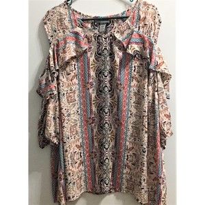 Catherine's Pink Paisley Cold Shoulder Boho Top 3X